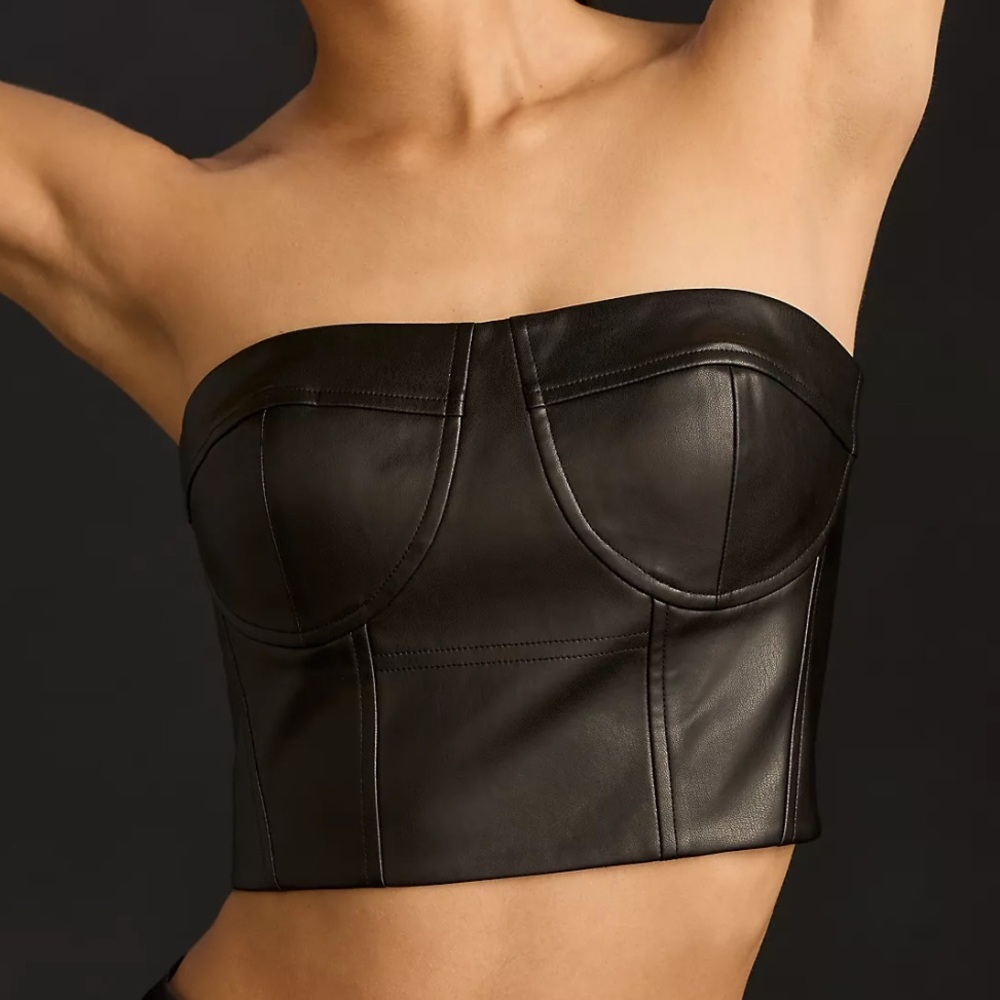Anthropologie Mare Mare Faux Leather Bustier Black Size Large NWT Zipper Back
